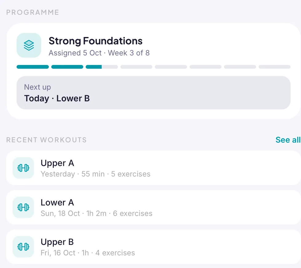 An assigned programme, Strong Foundations, in week 3 of 8 with Lower B up next